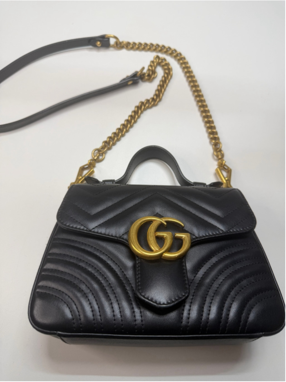 Women's Gucci Marmont Small Top Handle Bag in Black and Gold - Picture 2 of 16